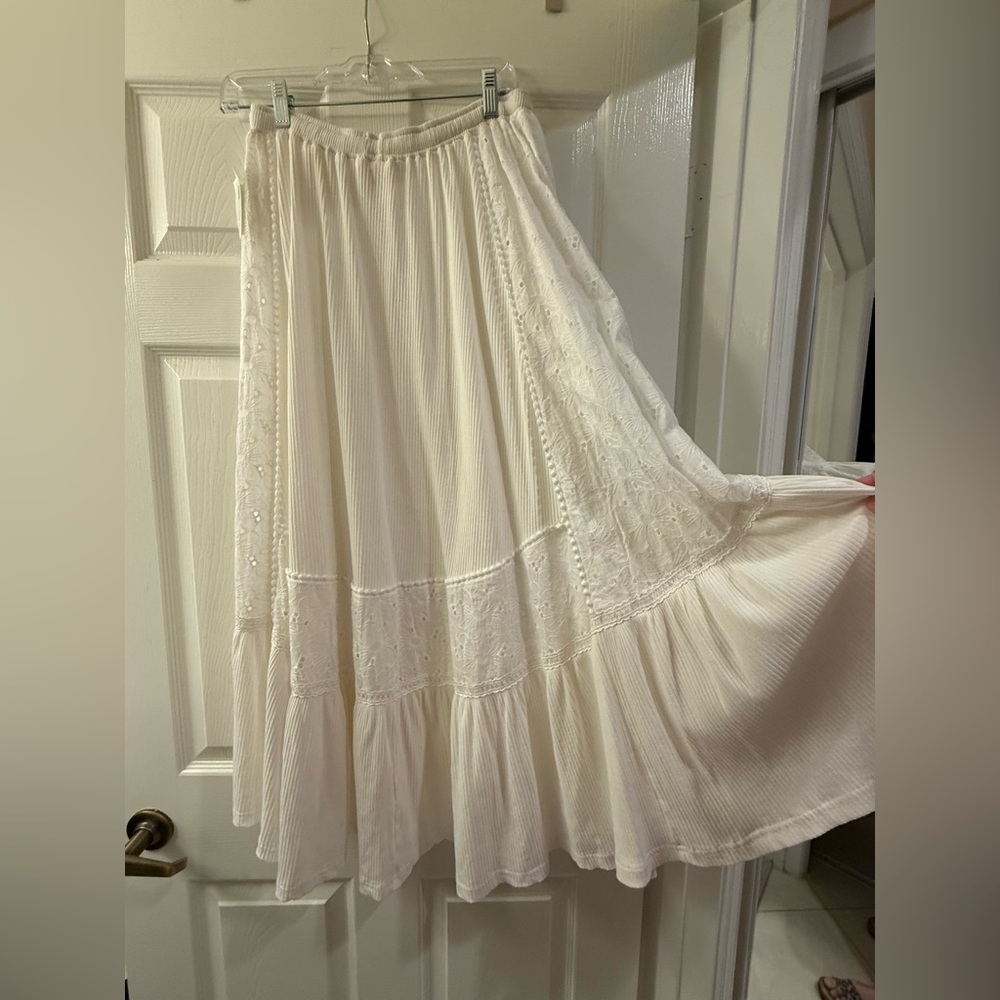 NWOT POL boho patchwork eyelet skirt M
